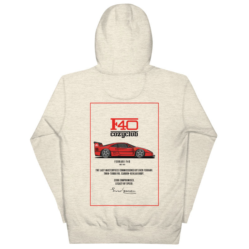 Ferrari F40 Supercar Graphic Hoodie - Vintage Twin Turbo V8 Italian Hoodie