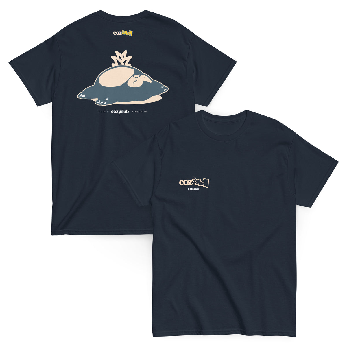 Back / Main Graphic Image:

streetwear t-shirt featuring Cozemon pokemon sleeping Snorlax illustration with Cozy Club Sleep Dept typography

Front Chest Detail / Pocket Logo:

Close up front chest logo on Cozemon pokemon sleeping Snorlax anime parody graphic tee

Lifestyle / Model Shot:

Model wearing Cozemon pokemon sleeping Snorlax anime graphic t-shirt

Flat Lay / Folded View:

Folded t-shirt displaying Cozemon pokemon sleeping Snorlax graphic print and Cozy Club brand neck tag