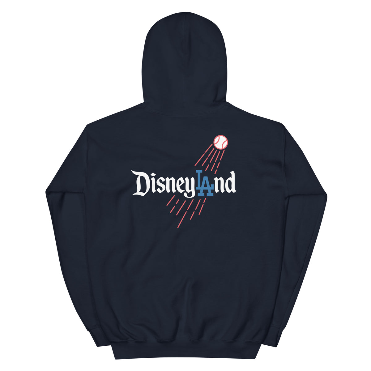Back / Main Graphic Image:

Streetwear hoodie featuring Disneyland script typography styled with LA Dodgers baseball logo crossover graphic

Front Chest Detail / Pocket Logo:

Close up front chest logo on Disneyland LA Dodgers crossover parody graphic hoodie

Lifestyle / Model Shot:

Model wearing Disneyland LA Dodgers theme park baseball crossover graphic hoodie

Flat Lay / Folded View:

Folded hoodie displaying Disneyland LA Dodgers graphic print and Cozy Club brand neck tag