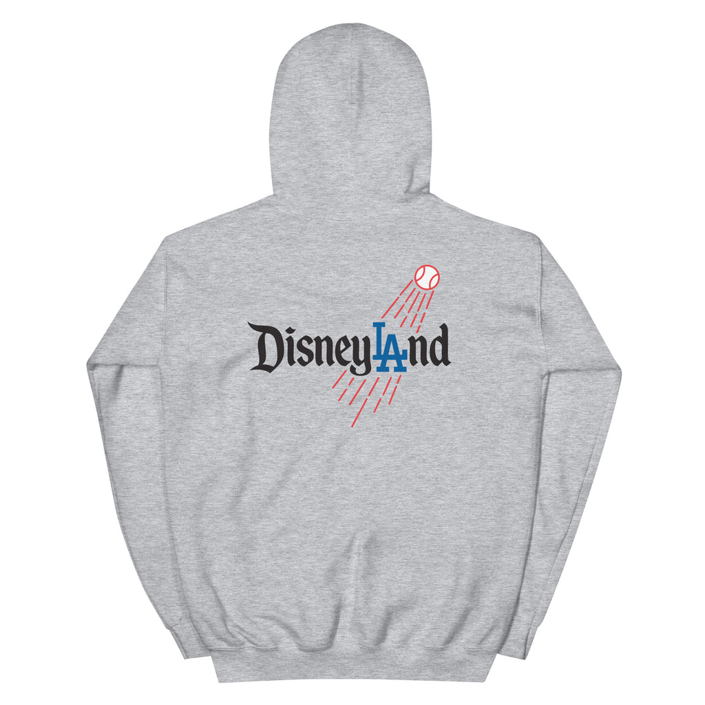 Back / Main Graphic Image:

Streetwear hoodie featuring Disneyland script typography styled with LA Dodgers baseball logo crossover graphic

Front Chest Detail / Pocket Logo:

Close up front chest logo on Disneyland LA Dodgers crossover parody graphic hoodie

Lifestyle / Model Shot:

Model wearing Disneyland LA Dodgers theme park baseball crossover graphic hoodie

Flat Lay / Folded View:

Folded hoodie displaying Disneyland LA Dodgers graphic print and Cozy Club brand neck tag
