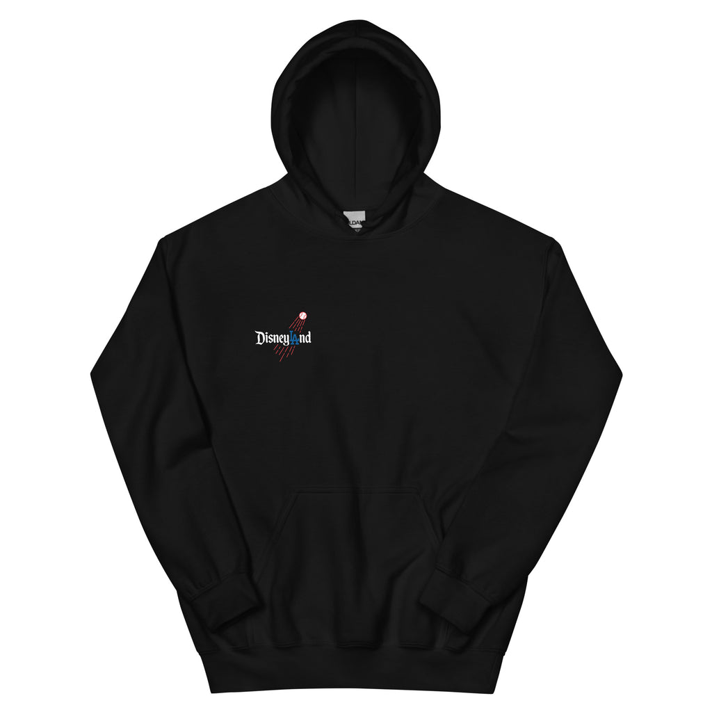 Back / Main Graphic Image:

Streetwear hoodie featuring Disneyland script typography styled with LA Dodgers baseball logo crossover graphic

Front Chest Detail / Pocket Logo:

Close up front chest logo on Disneyland LA Dodgers crossover parody graphic hoodie

Lifestyle / Model Shot:

Model wearing Disneyland LA Dodgers theme park baseball crossover graphic hoodie

Flat Lay / Folded View:

Folded hoodie displaying Disneyland LA Dodgers graphic print and Cozy Club brand neck tag