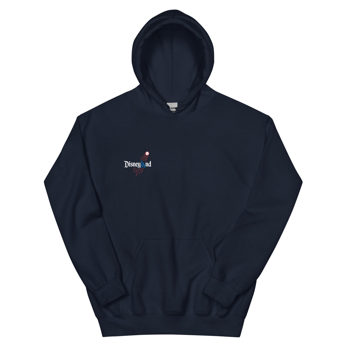 Back / Main Graphic Image:

Streetwear hoodie featuring Disneyland script typography styled with LA Dodgers baseball logo crossover graphic

Front Chest Detail / Pocket Logo:

Close up front chest logo on Disneyland LA Dodgers crossover parody graphic hoodie

Lifestyle / Model Shot:

Model wearing Disneyland LA Dodgers theme park baseball crossover graphic hoodie

Flat Lay / Folded View:

Folded hoodie displaying Disneyland LA Dodgers graphic print and Cozy Club brand neck tag