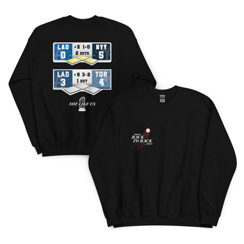 Main Back Graphic:

Streetwear sweatshirt featuring Dodgers back to back World Series championship scoreboards graphic 

Front Chest Detail / Pocket Logo:

Close up front chest logo on Dodgers back to back championship graphic sweatshirt

Lifestyle / Model Shot:

Model wearing Los Angeles Dodgers back to back World Series scoreboard graphic sweatshirt

Flat Lay / Folded View:

Folded sweatshirt showing Dodgers back to back championship scoreboard graphic print and Cozy Club brand neck tag