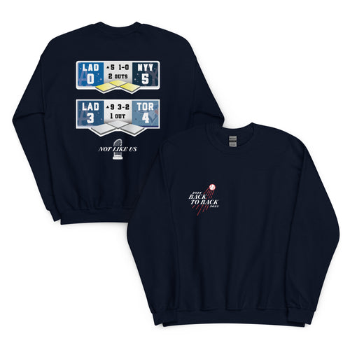 Main Back Graphic:

Streetwear sweatshirt featuring Dodgers back to back World Series championship scoreboards graphic 

Front Chest Detail / Pocket Logo:

Close up front chest logo on Dodgers back to back championship graphic sweatshirt

Lifestyle / Model Shot:

Model wearing Los Angeles Dodgers back to back World Series scoreboard graphic sweatshirt

Flat Lay / Folded View:

Folded sweatshirt showing Dodgers back to back championship scoreboard graphic print and Cozy Club brand neck tag