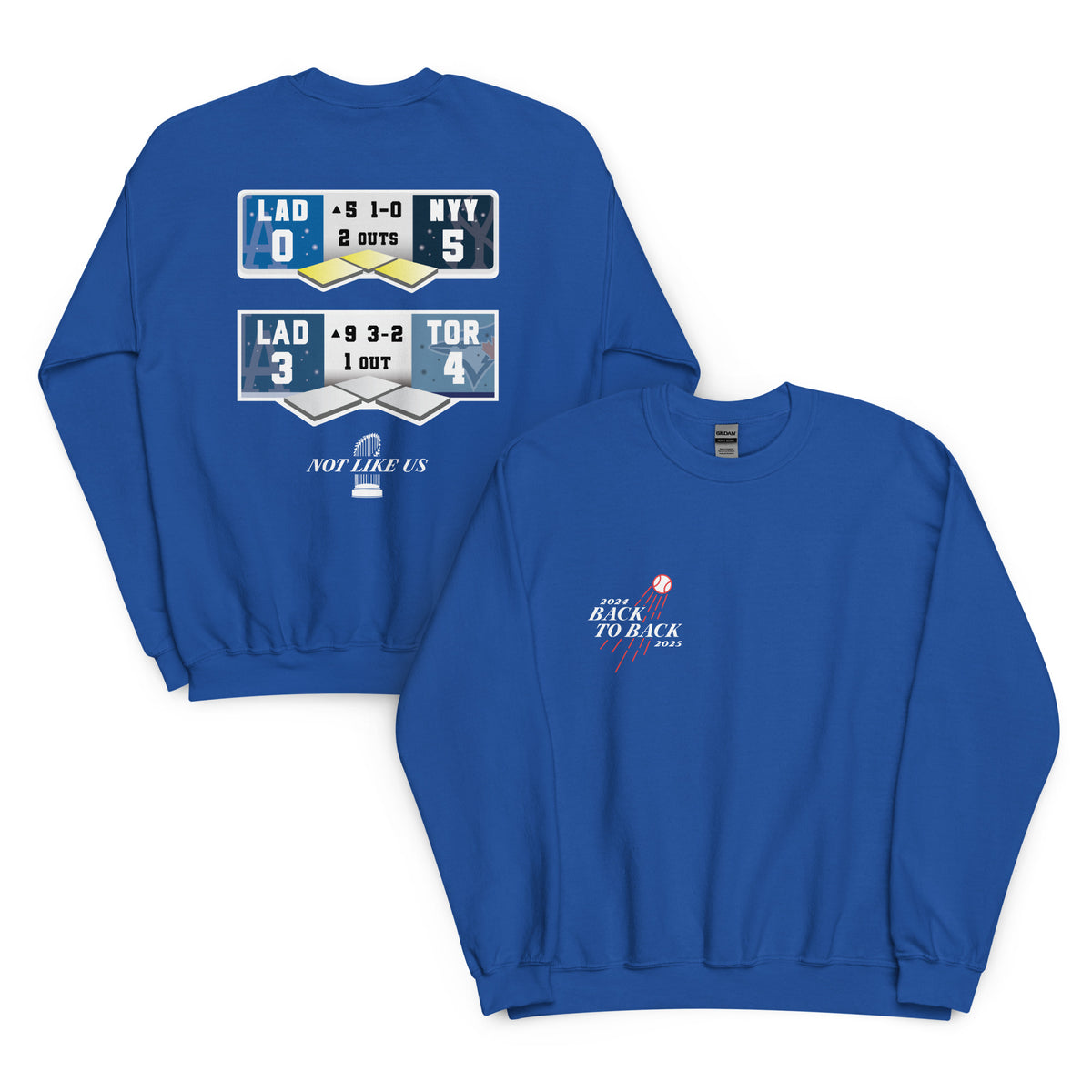 Main Back Graphic:

Streetwear sweatshirt featuring Dodgers back to back World Series championship scoreboards graphic 

Front Chest Detail / Pocket Logo:

Close up front chest logo on Dodgers back to back championship graphic sweatshirt

Lifestyle / Model Shot:

Model wearing Los Angeles Dodgers back to back World Series scoreboard graphic sweatshirt

Flat Lay / Folded View:

Folded sweatshirt showing Dodgers back to back championship scoreboard graphic print and Cozy Club brand neck tag
