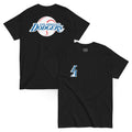 Back / Main Graphic Image:

Streetwear t-shirt featuring Dodgers baseball logo styled with Lakers speed-lines typography on back

Front Chest Detail / Pocket Logo:

Close up front chest LA logo in Lakers speed-lines font style on graphic tee

Lifestyle / Model Shot:

Model wearing Dodgers baseball logo in Lakers font style crossover graphic t-shirt

Flat Lay / Folded View:

Folded t-shirt displaying Dodgers graphic print in Lakers font style and Cozy Club brand neck tag