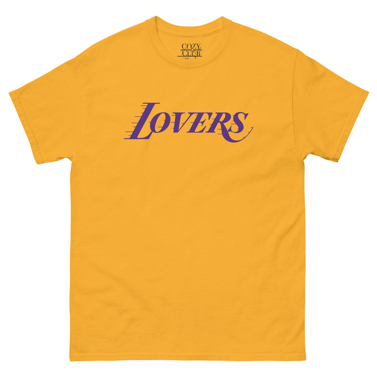 Back / Main Graphic Image:

Streetwear t-shirt featuring Lovers script typography styled in Los Angeles basketball font with Cozy Club branding

Front Chest Detail / Pocket Logo:

Close up front chest logo on Lovers Los Angeles script graphic tee

Lifestyle / Model Shot:

Model wearing Lovers Los Angeles script sports parody graphic t-shirt

Flat Lay / Folded View:

Folded t-shirt displaying Lovers graphic print and Cozy Club brand neck tag