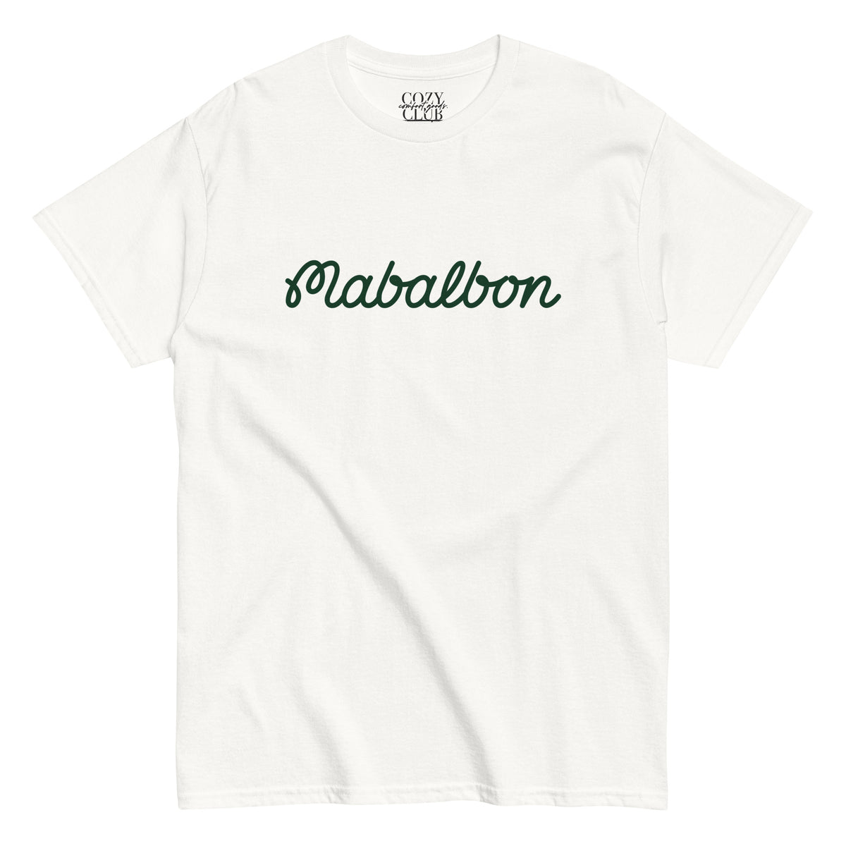 Back / Main Graphic Image:

Streetwear t-shirt featuring Mabalbon golf parody graphic logo with Cozy Club typography

Front Chest Detail / Pocket Logo:

Close up front chest logo on Mabalbon golf parody graphic tee

Lifestyle / Model Shot:

Model wearing Mabalbon golf parody streetwear graphic t-shirt

Flat Lay / Folded View:

Folded t-shirt displaying Mabalbon golf parody graphic print and Cozy Club brand neck tag