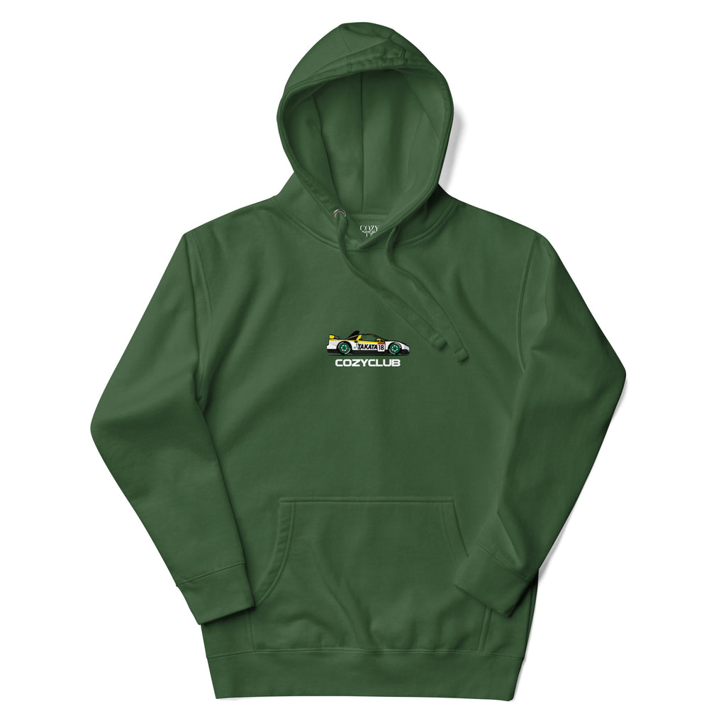 Back / Main Graphic Image:

Streetwear hoodie featuring Takata Dome NSX-GT GT500 Super GT race car vector line art on back with technical typography

Front Chest Detail / Pocket Logo:

Close up front chest logo on Takata Dome NSX-GT GT500 racing graphic hoodie

Lifestyle / Model Shot:

Model wearing Takata Dome NSX-GT GT500 vintage Japanese Super GT graphic hoodie

Flat Lay / Folded View:

Folded t-shirt displaying Takata Dome NSX-GT graphic hoodie and Cozy Club brand neck tag