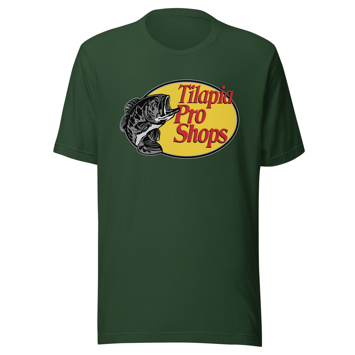 Back / Main Graphic Image:

Streetwear t-shirt featuring Tilapia Pro Shops Bass Pro parody badge graphic with Cozy Club typography

Front Chest Detail / Pocket Logo:

Close up front chest logo on Tilapia Pro Shops outdoor parody graphic tee

Lifestyle / Model Shot:

Model wearing Tilapia Pro Shops Bass Pro parody outdoor graphic t-shirt

Flat Lay / Folded View:

Folded t-shirt displaying Tilapia Pro Shops parody graphic print and Cozy Club brand neck tag