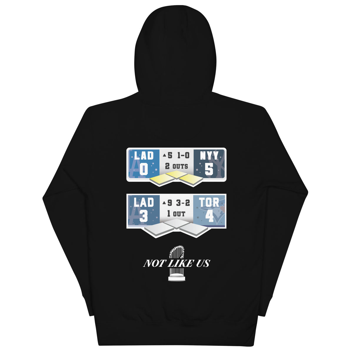 2024/2025 Dodgers Back to Back Champions Graphic Hoodie - World Series Scoreboard Hoodie